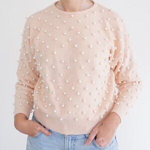 Vintage Studio Michelle Stuart Pink Pearl Embellished Sweater Preppycore L